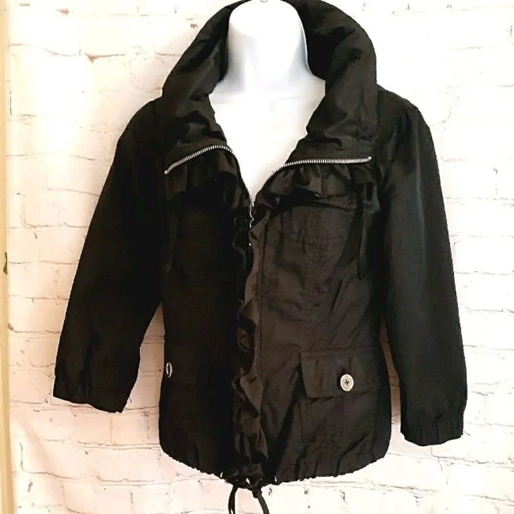 NWOT White House Black Market Black Ruffled Light Nylon Jacket Sz.XS/00 ret $109